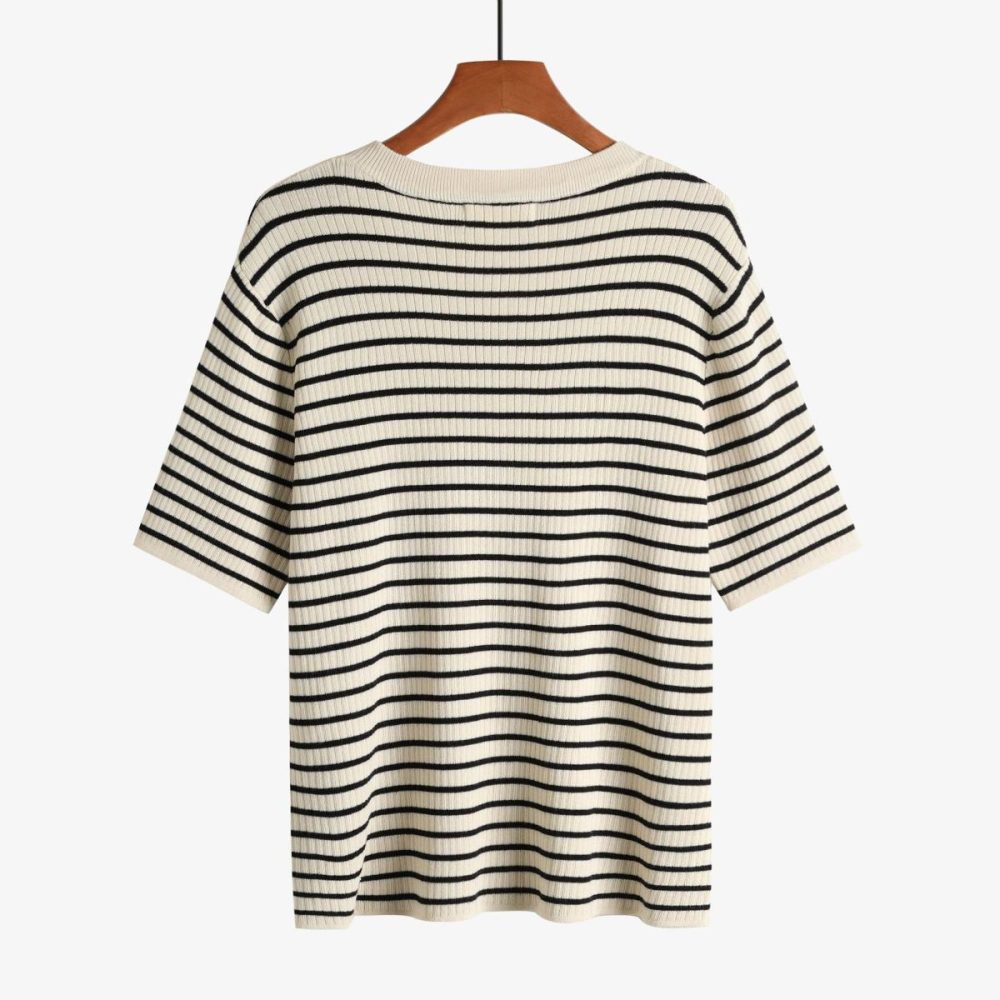 Tops | Knitted Cotton Stripe T-Shirt  – Mens Clothing Mens